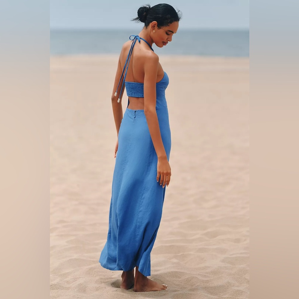 NWT! Anthropologie Celandine Linen-Blend Halter Side-Slit Maxi Dress - Small ☁️ - Picture 2 of 15